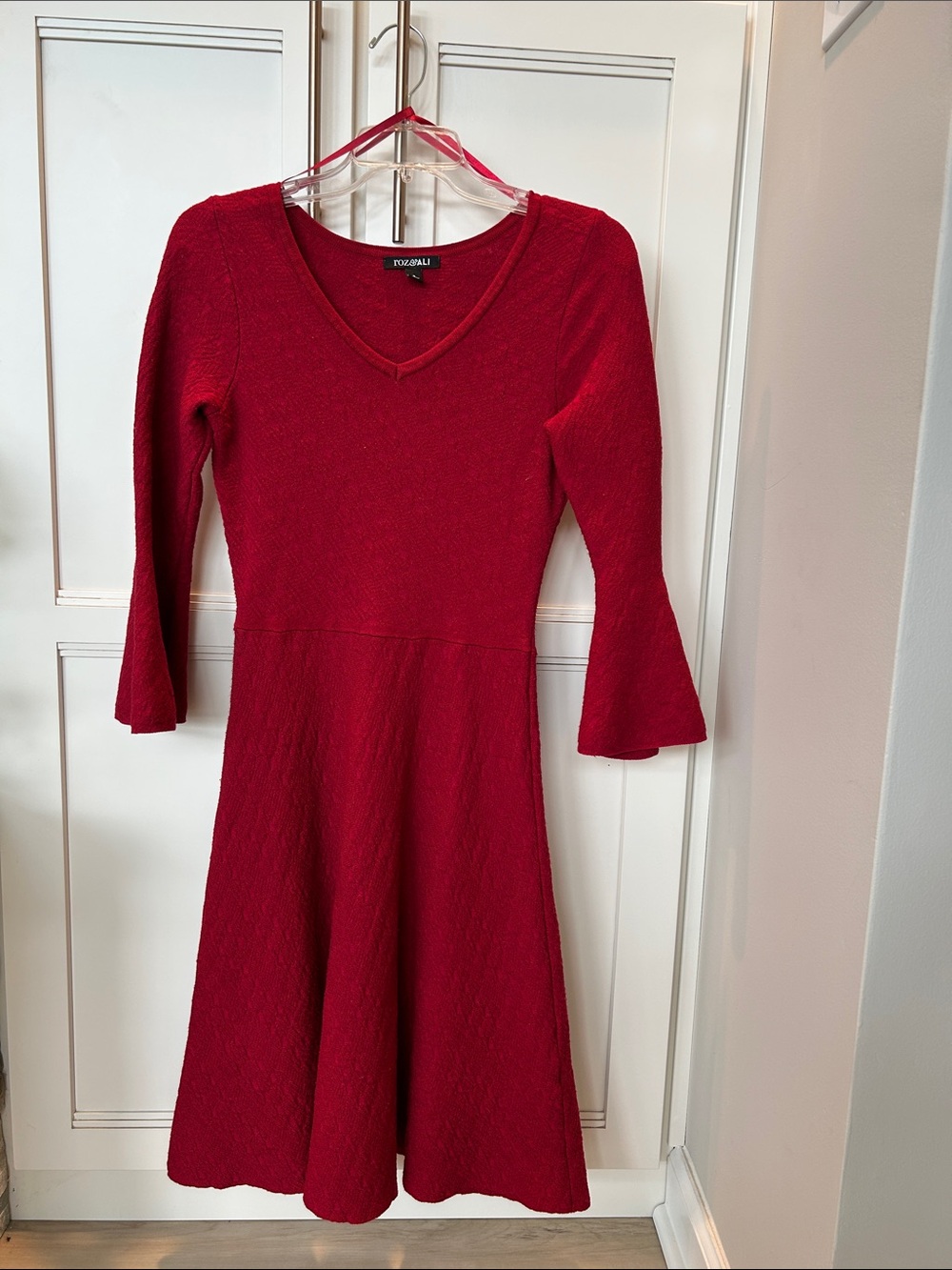 Roz & Ali Red V-Neck Fit & Flare Midi Dress